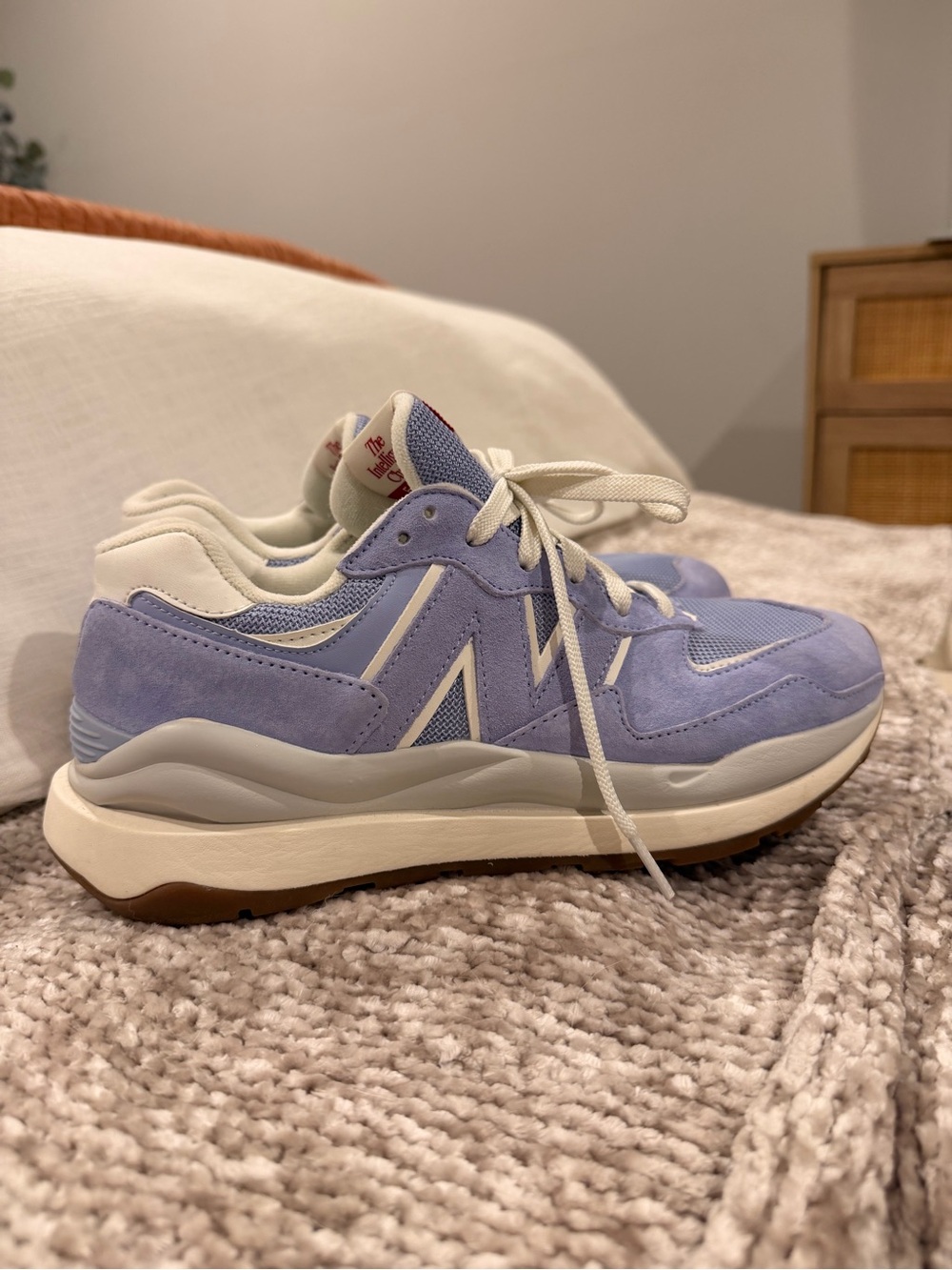 New Balance Lavender and Cream Suede Sneakers